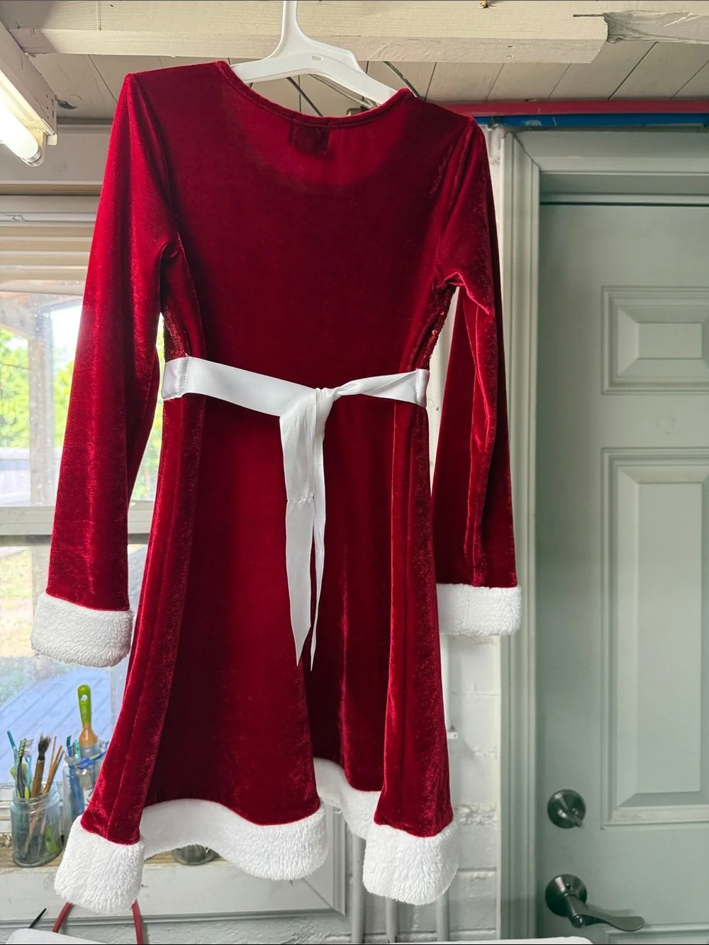 Girls' Red Velvet Sequin Holiday Dress with Satin Bow